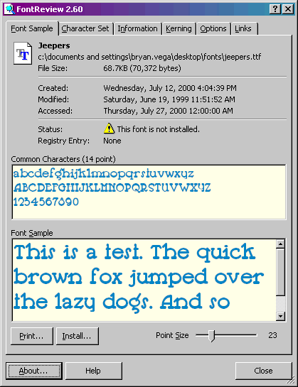 FontReview - Font view/printing for Windows 9x/Me/NT/2K