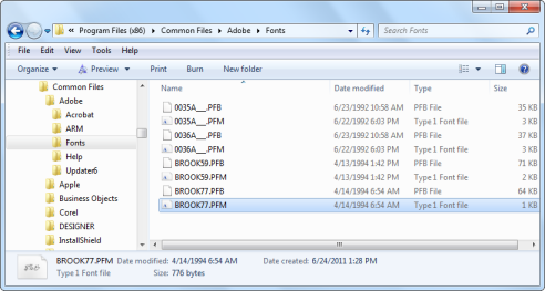 Missing Type 1 fonts in Adobe CS3 applications