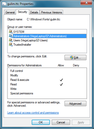 Windows 7 - Gilum font properties