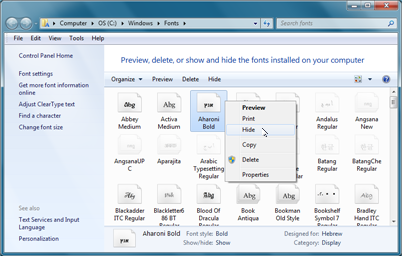 Windows 7 - Hide Fonts