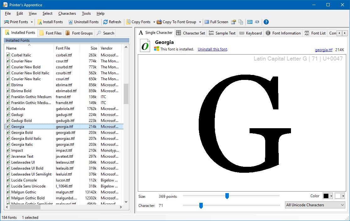 View and examine your Windows fonts with Printer's Apprentice